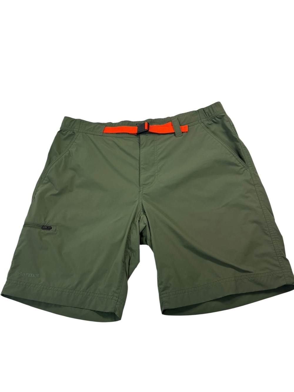 Marmot Men’s Olive Green Athletic Hiking Outdoor Shorts with Orange Belt Sz 36